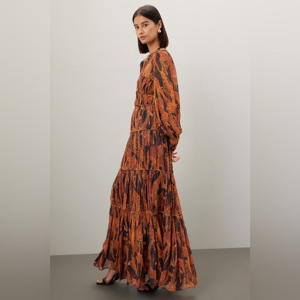 Farm Rio Black Giraffes Puff Sleeve Maxi Dress xs NEW - Picture 2 of 12